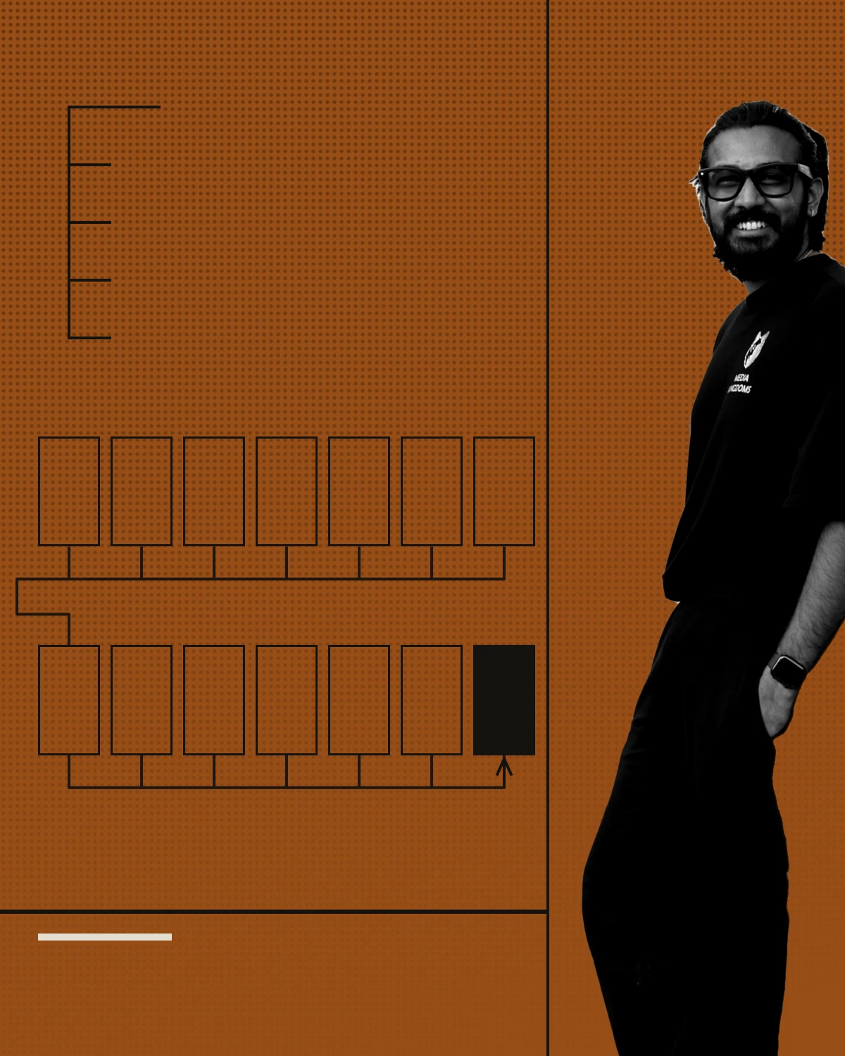 A drawn month grid on brown, with Yuvraj Raskar standing at the right.