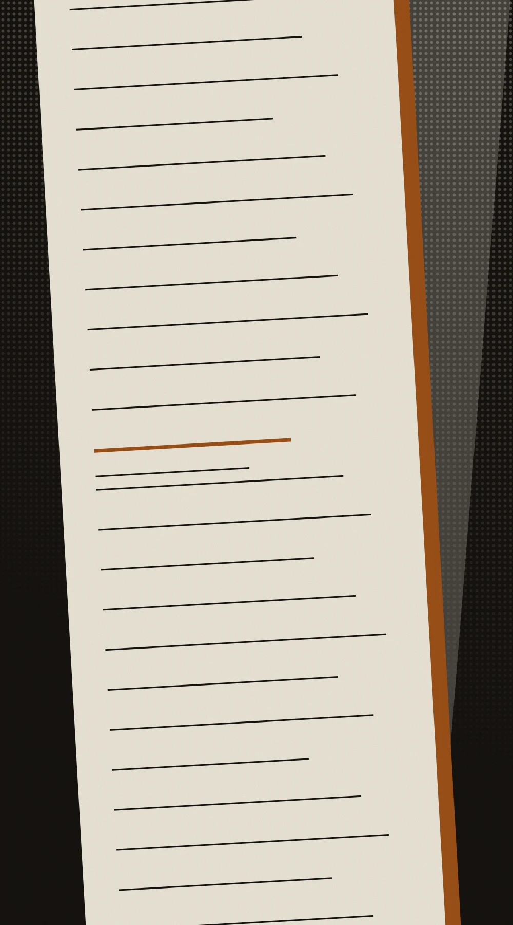 A drawn sheet of ruled lines on cream, with one line marked in orange.