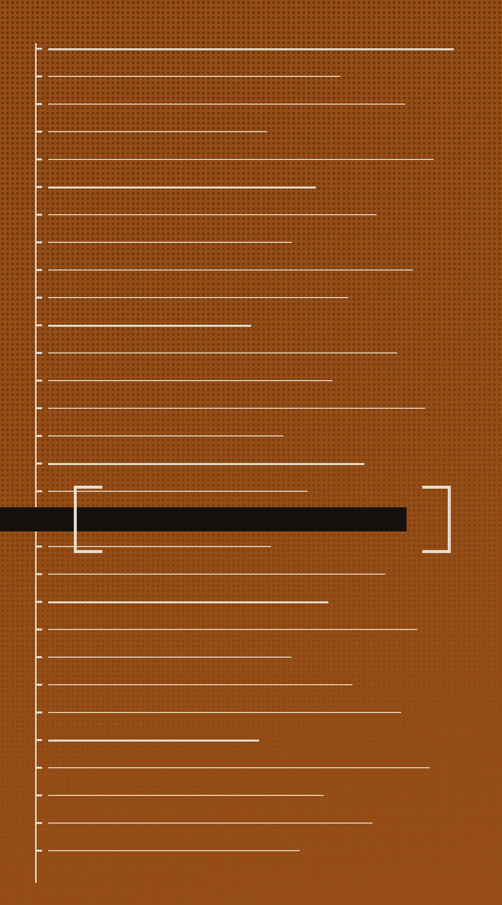 A brown field of drawn ruled lines with one of them bracketed in black.