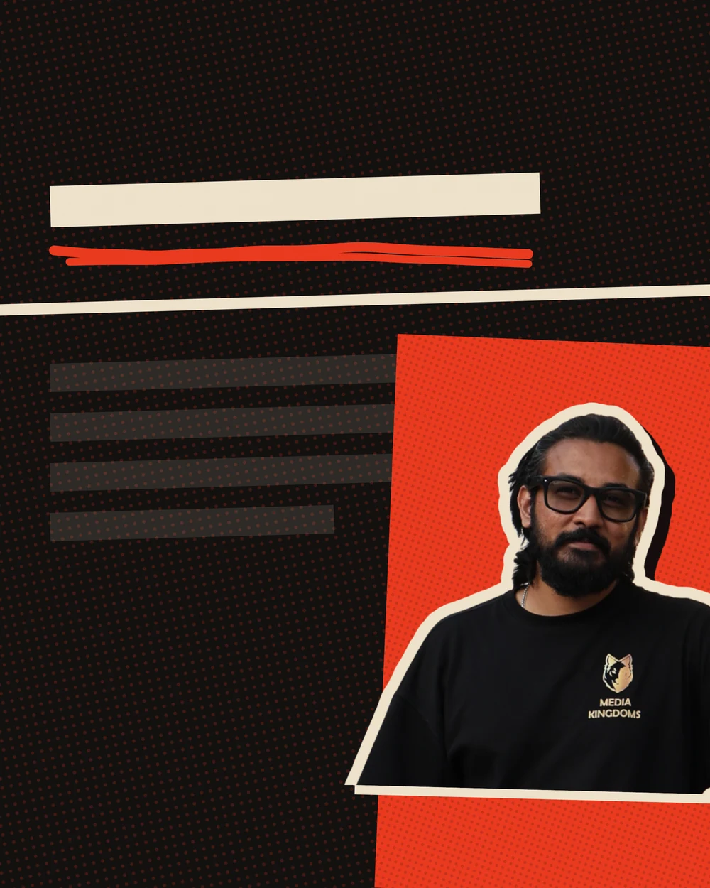 Yuvraj Raskar on a red panel below a dark field of drawn bars, like a feed still loading.