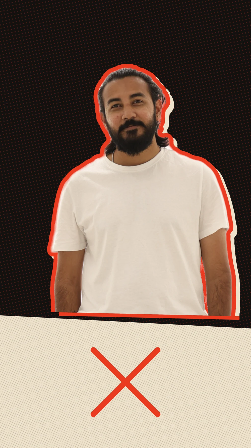 Yuvraj Raskar on a black field, with a red drawn cross below him.