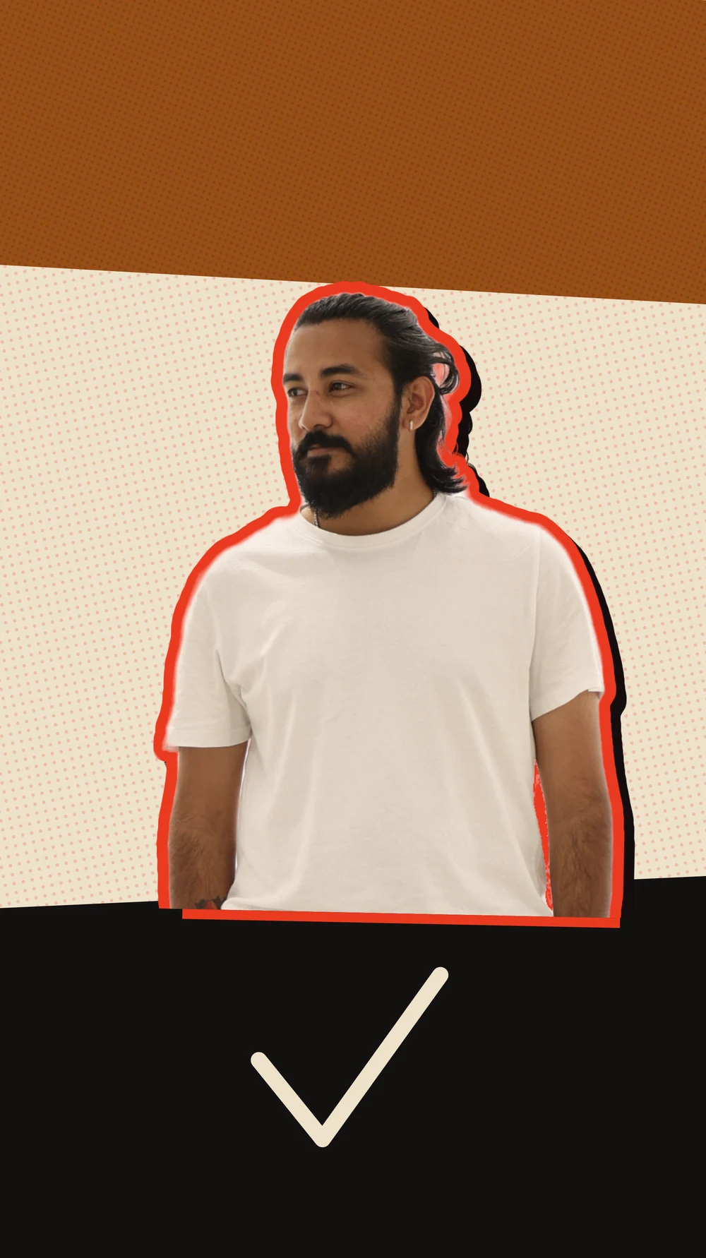 Yuvraj Raskar cut out against cream and black fields, with a hand-drawn tick below him.