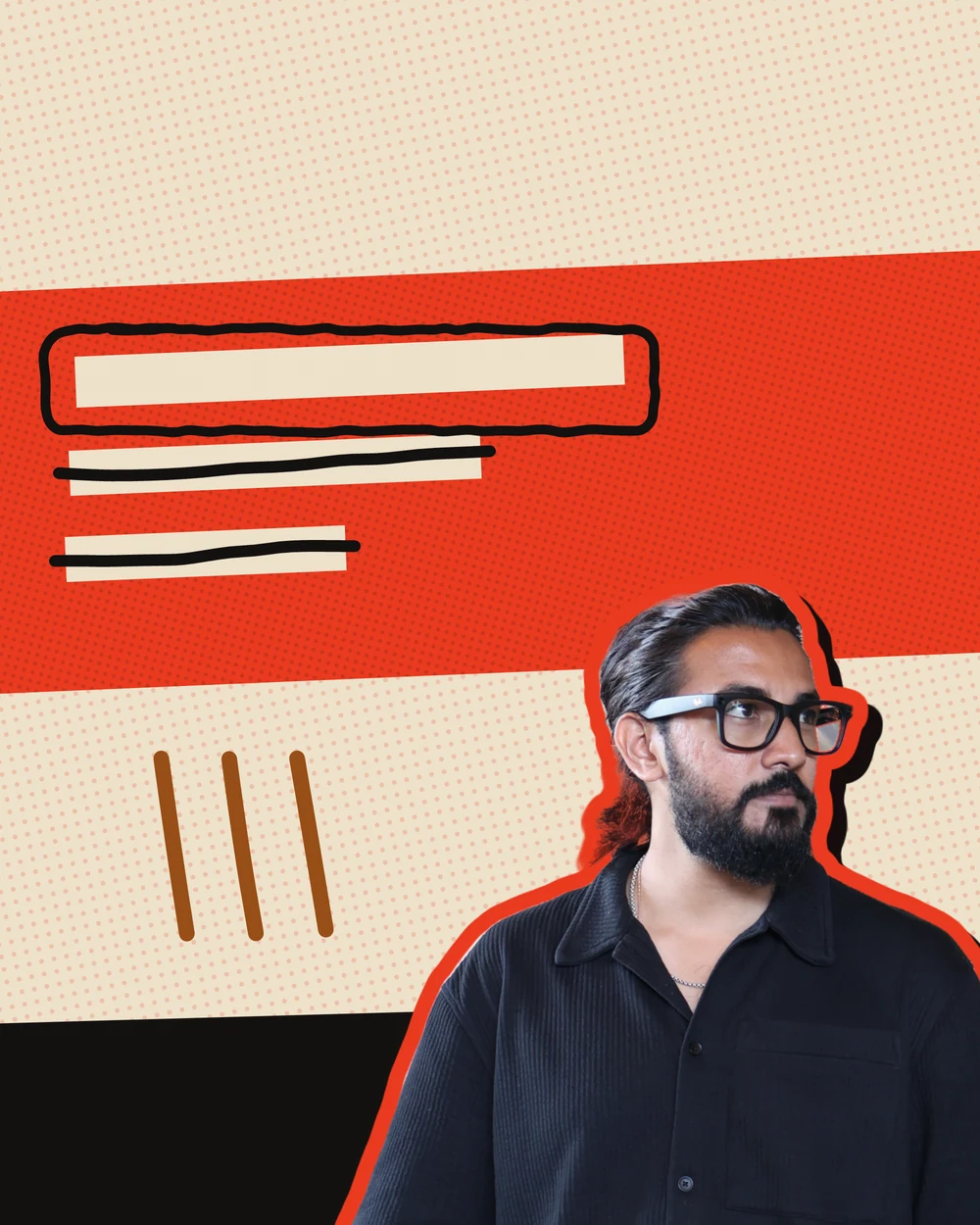 Yuvraj Raskar beside a drawn block of caption lines, set the way a reel's text sits.